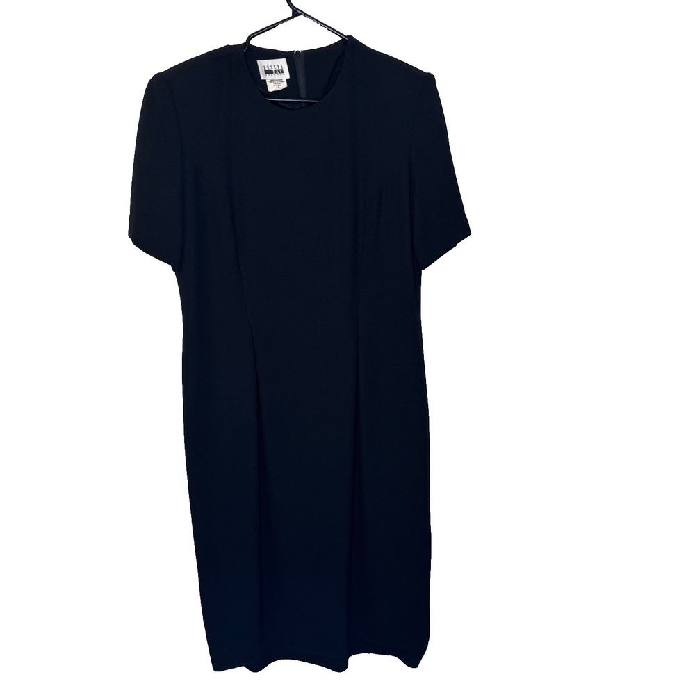 Leslie Fay Women's Black Dress – Size 12 – Classic Short Sleeve Sheath – Elegant